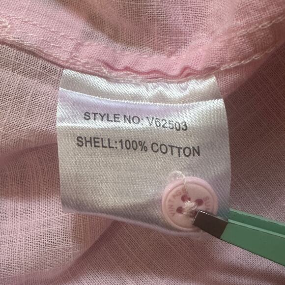 VINTAGE SUMMER SWIMWEAR COTTON BUTTON UP COLLARED SHIRT IN PINK NWT SIZE LARGE‎ - Picture 5 of 10